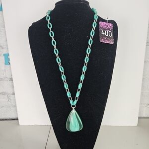 Vintage Crown Trifari Sky Blue Lucite Link Chain Pendant Necklace